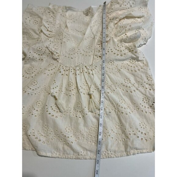 Nicole Miller Artelier Cream Eyelet Lace Ruffle Flutter Sleeves Top Small Boho - Picture 6 of 8
